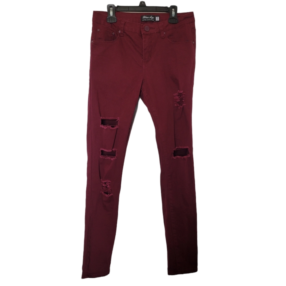 Blue Age Distressed Burgandy/Wine Jeans Size 7